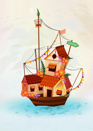Boat house comic illustration