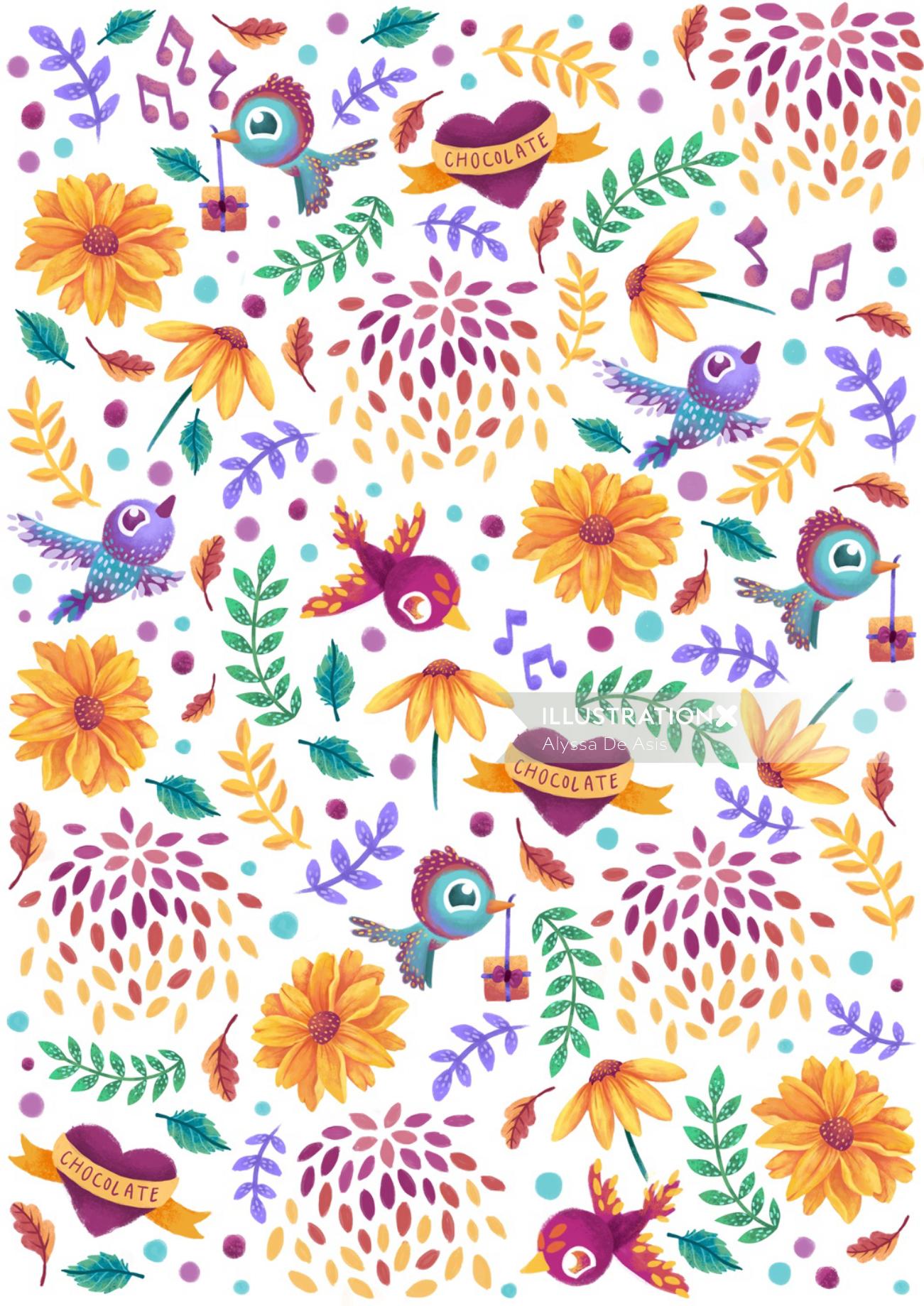 Love birds pattern illustration 