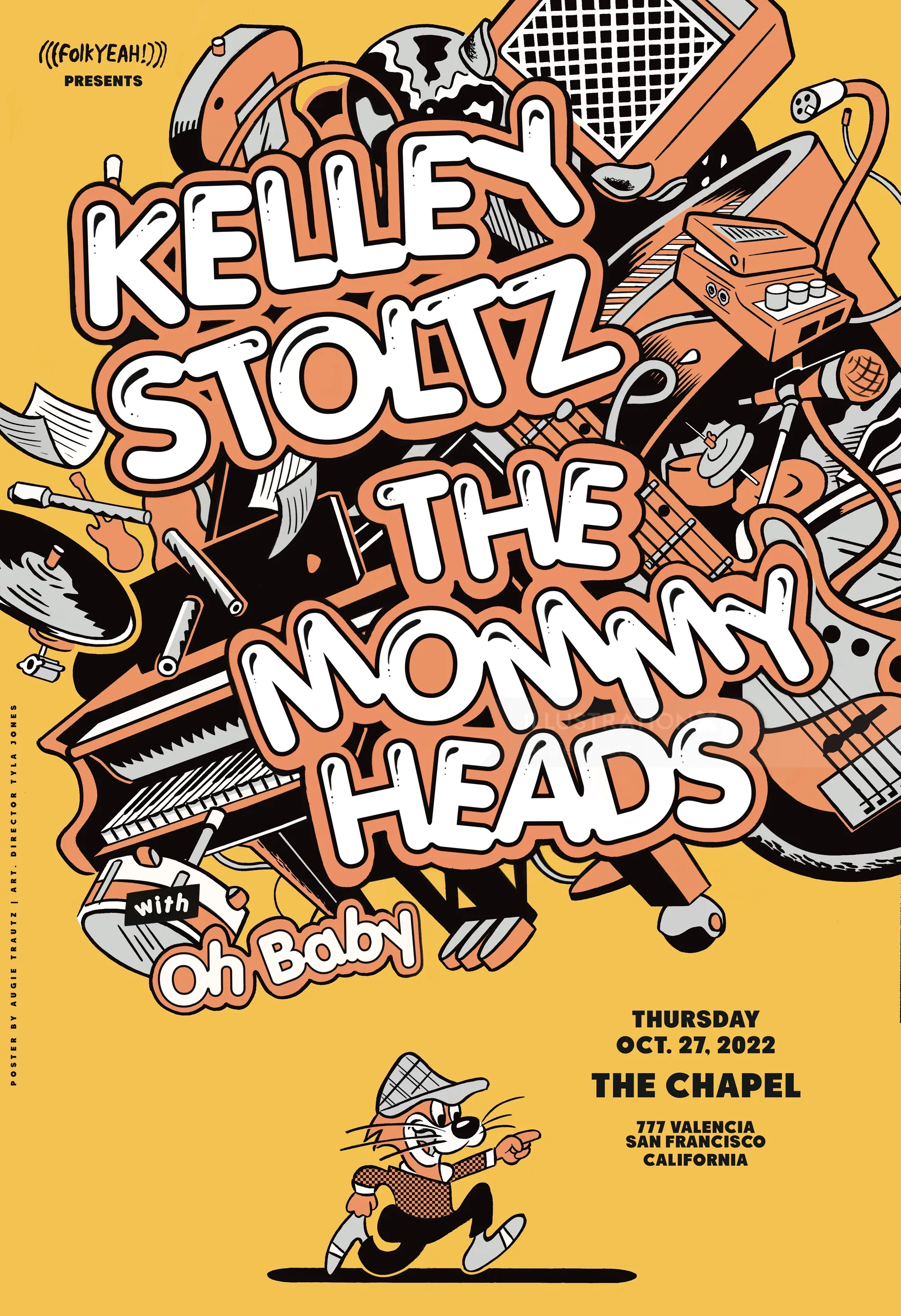 Indie rock poster for Kelley Stoltz and The Mommy Heads by Augie Trautz