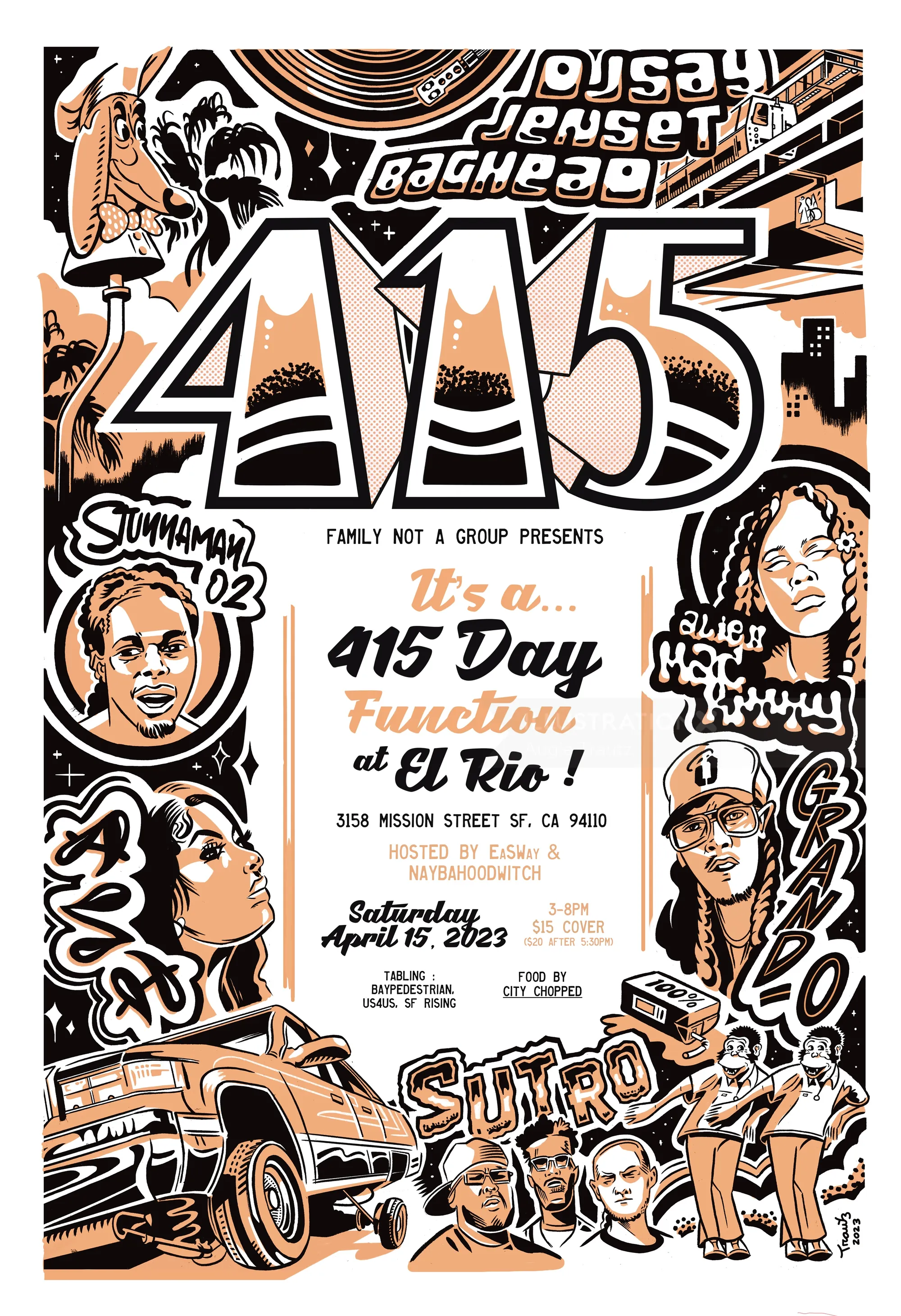 Hip-hop collective poster for 415 Day event by Augie Trautz