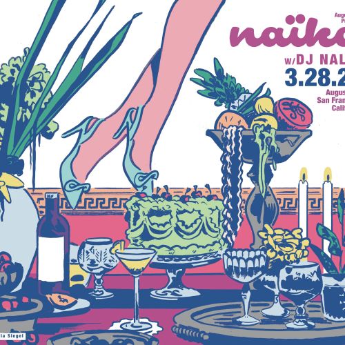 Poster for Naïka concert with detailed table setting by Augie Trautz
