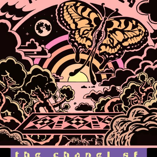 Mapache concert poster with butterfly and moon by Augie Trautz