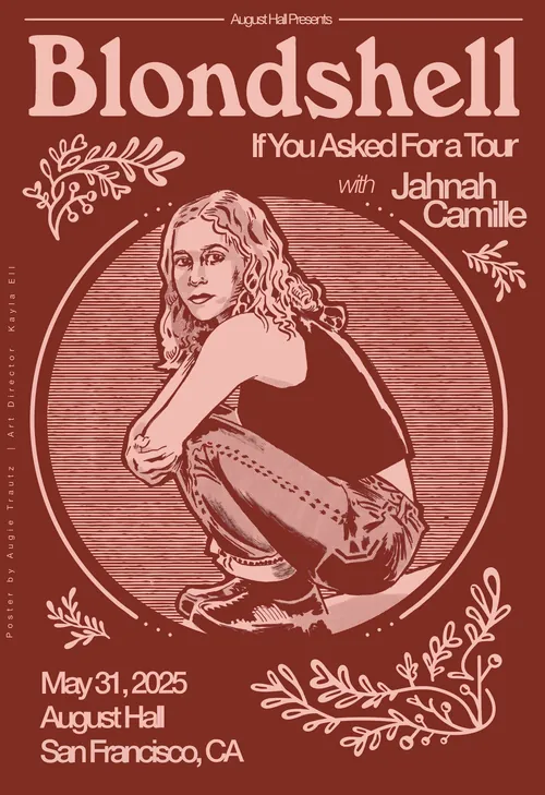 Pôster da Blondshell com desenho floral e detalhes da turnê por Augie Trautz