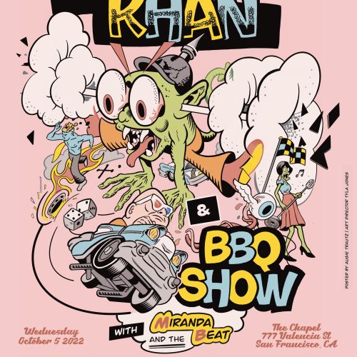 Illustrated poster for The King Khan & BBQ Show at The Chapel San Francisco by Augie Trautz