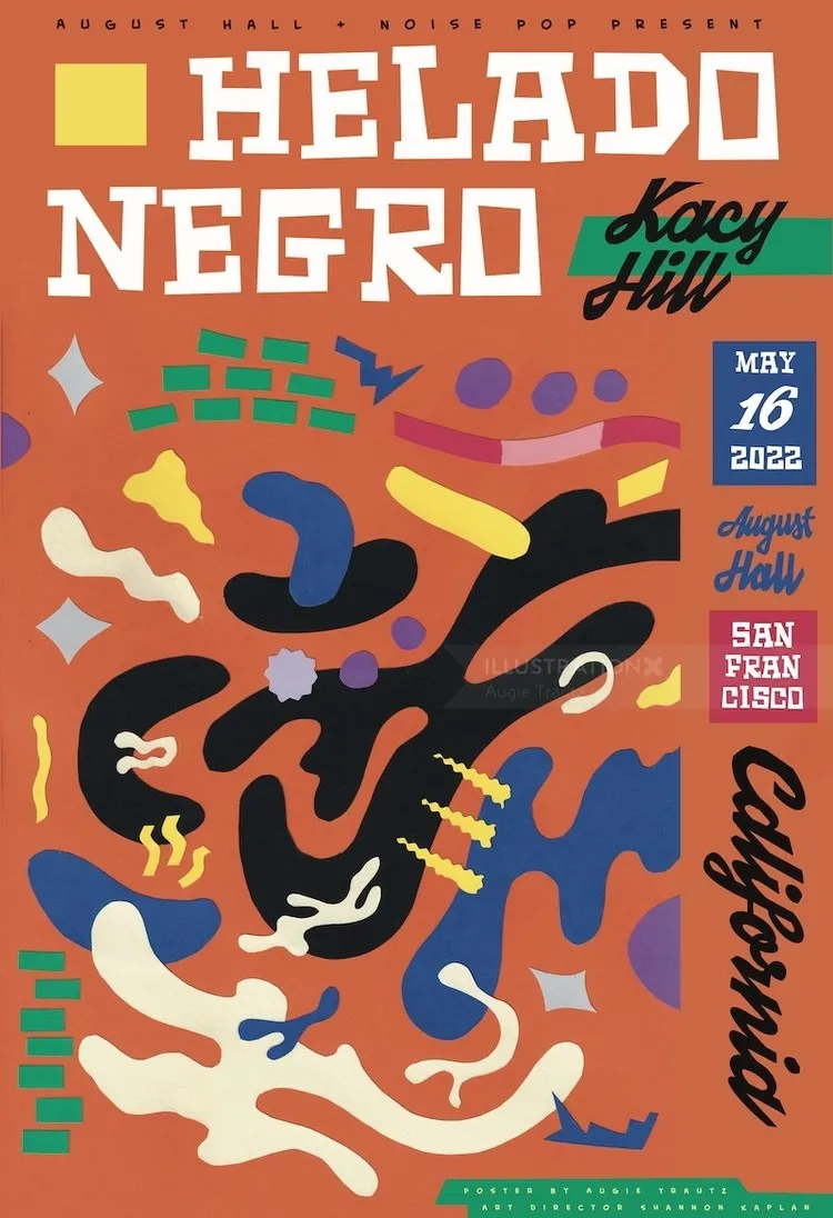 Abstract colorful shapes in Helado Negro concert poster by Augie Trautz