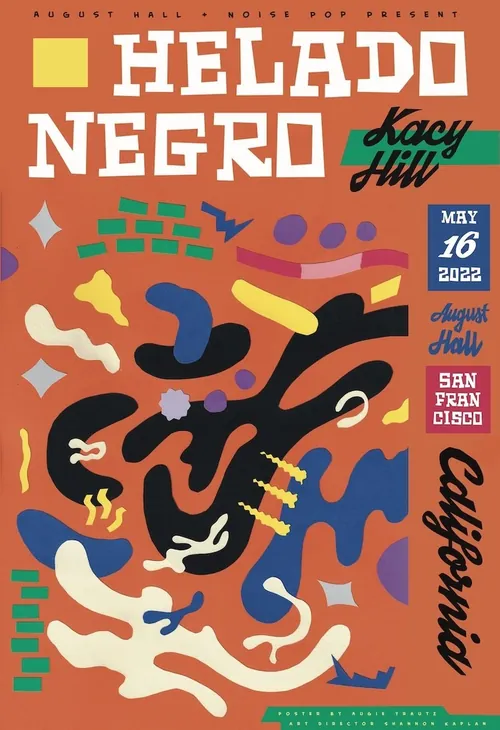 Formas abstratas e coloridas no pôster do show Helado Negro, de Augie Trautz.