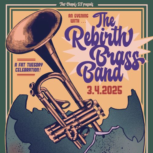 Poster of Rebirth Brass Band playing Fat Tuesday event, artist Augie Trautz