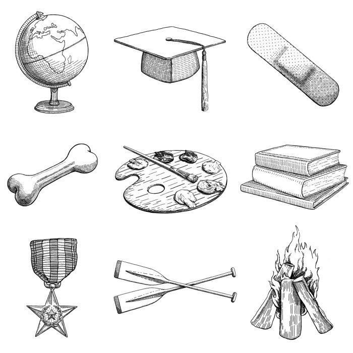 Black and white icons illustration by August Lamm