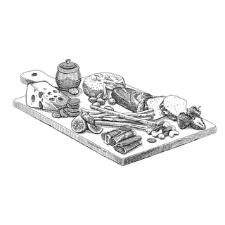 Cheese pairing guide cover line drawing