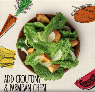 Design gráfico de Adicionar croutons e queijo parmesão