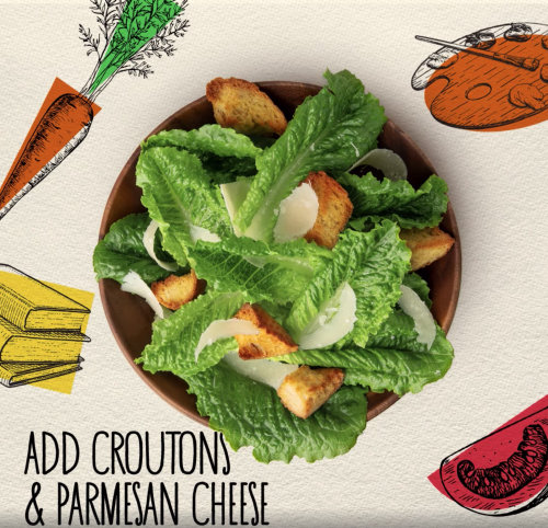 Graphic design of Add croutons & Parmesan cheese