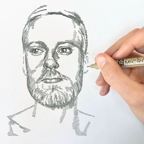 Desenho ao vivo do retrato de August Lamm