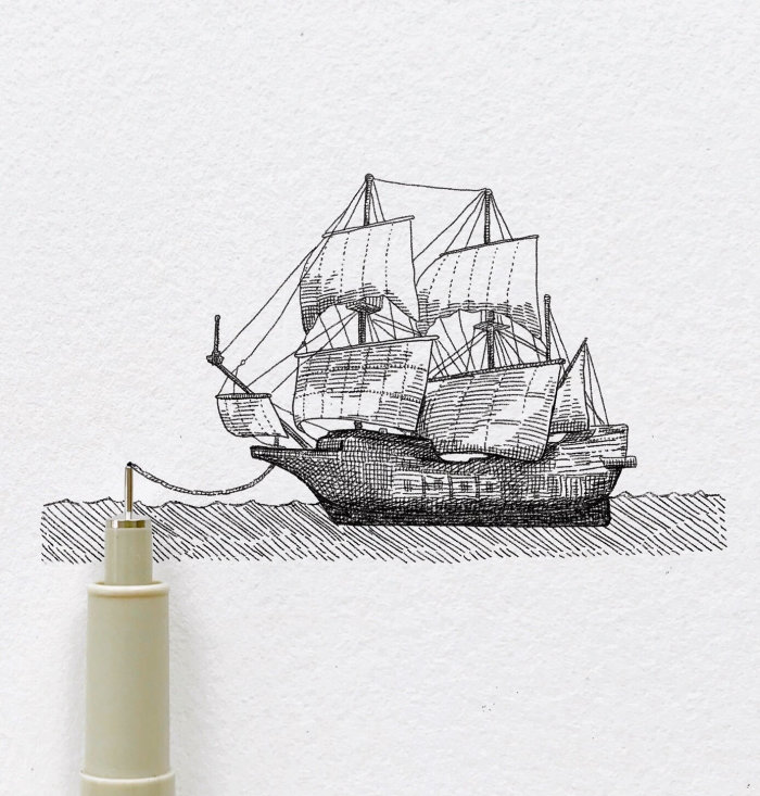 Pencil art of sailing ship