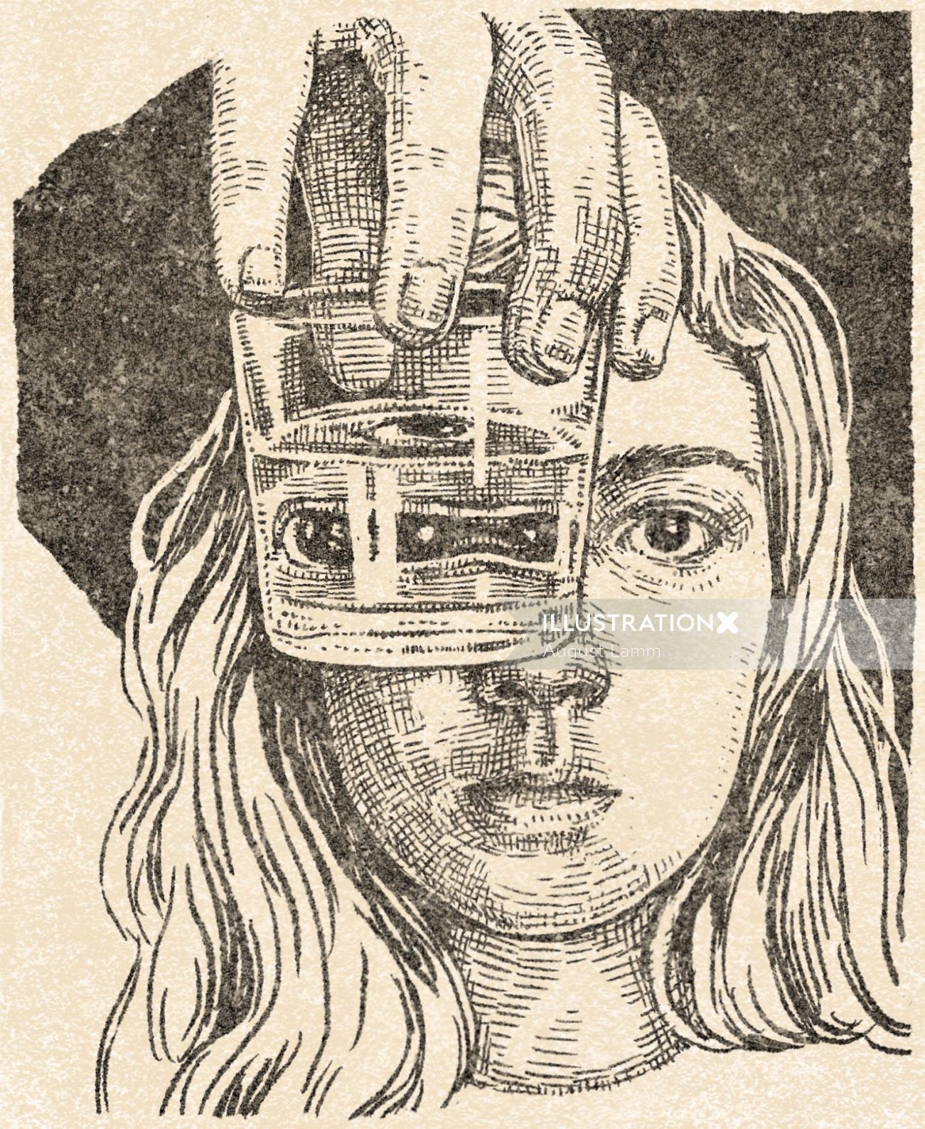 Retro Woman engraving illustration