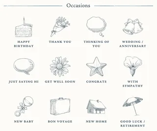 Occasion icons illustration with greetings by August Lamm