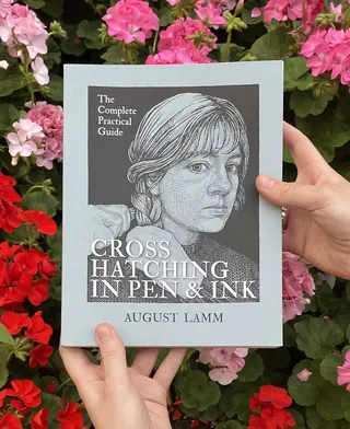 Book cover for Cross Hatching in Pen & Ink by August Lamm showing a portrait illustration