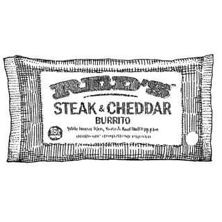 Illustration of Ried's Steak & Cheddar Burrito package by August Lamm