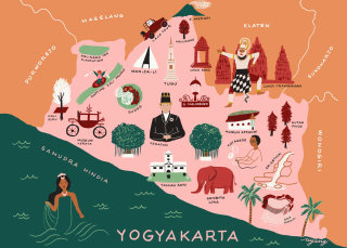 Ilustración del mapa de Yogyakarta por Ayang Cempaka