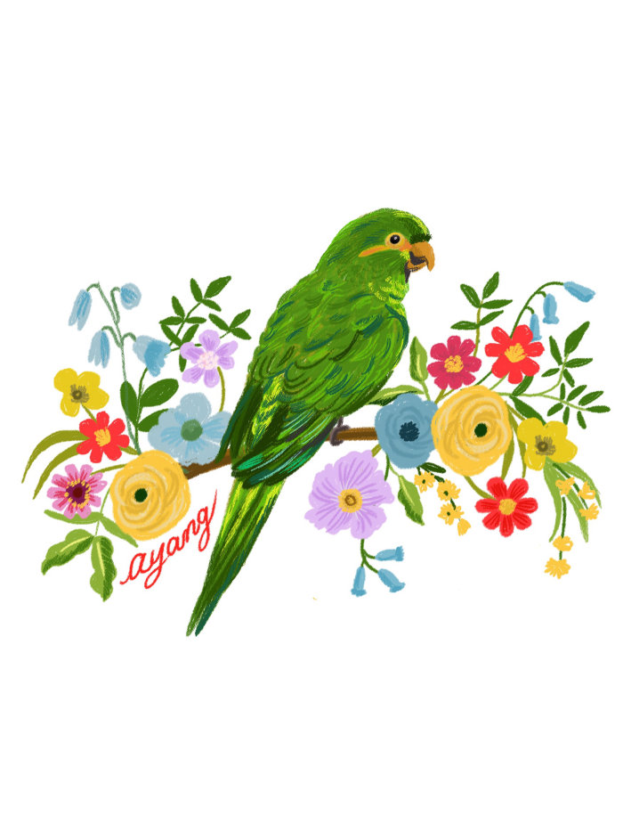 Animals Parrot with flowers
