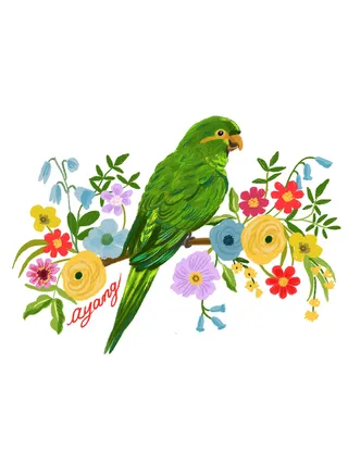 Animals Parrot with flowers
