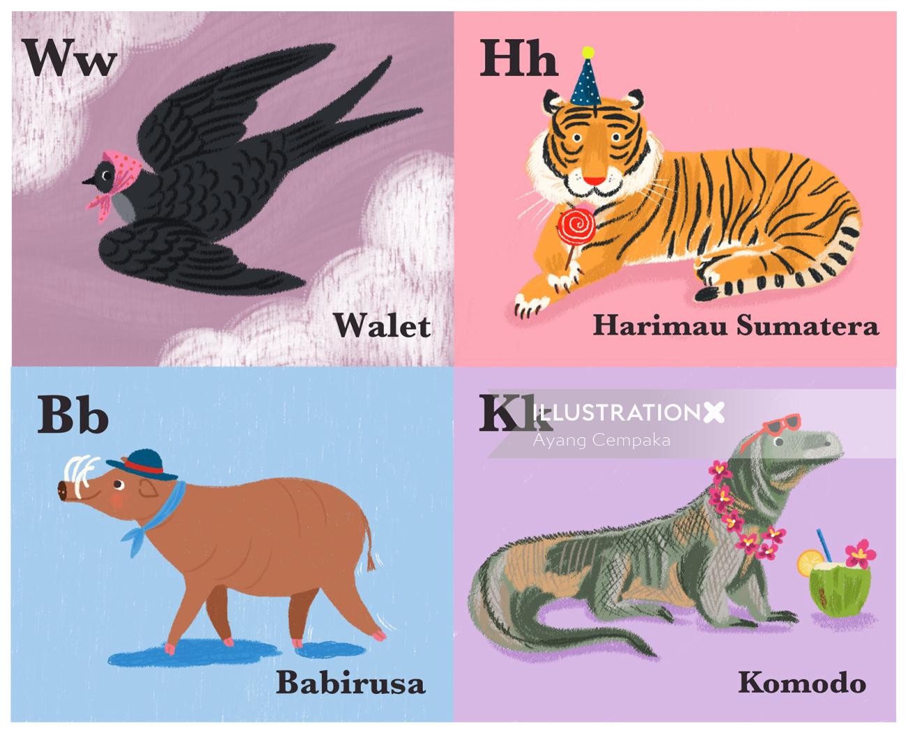 Icônes d&#39;animaux graphiques avec des noms