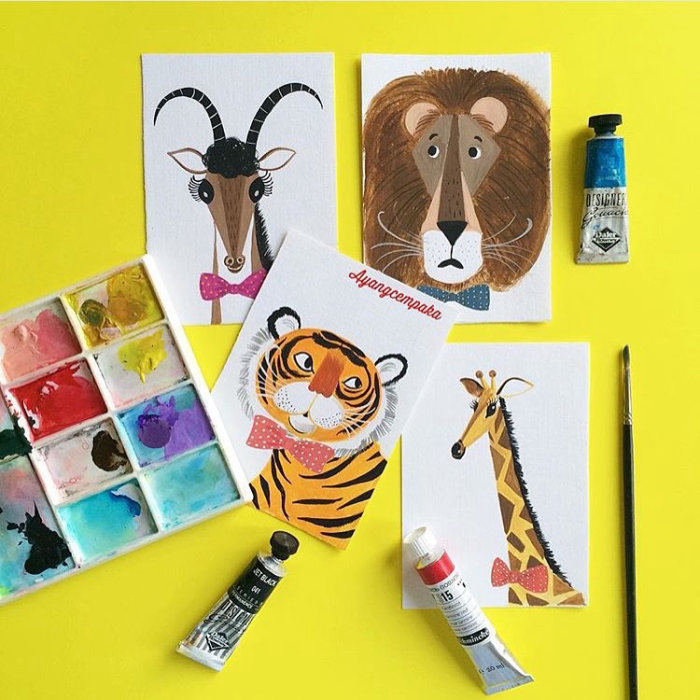 watercolor paint of wild animals
