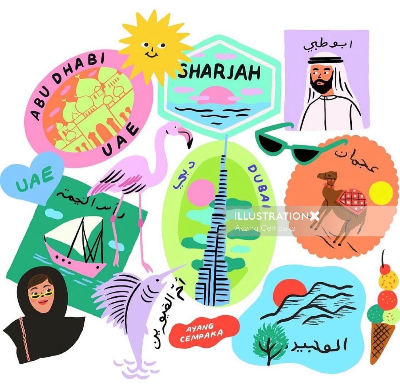 Collage artwork of UAE tourism