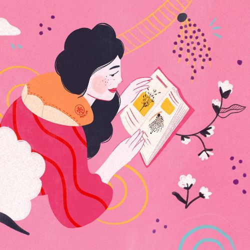 Graphic design of woman reading book