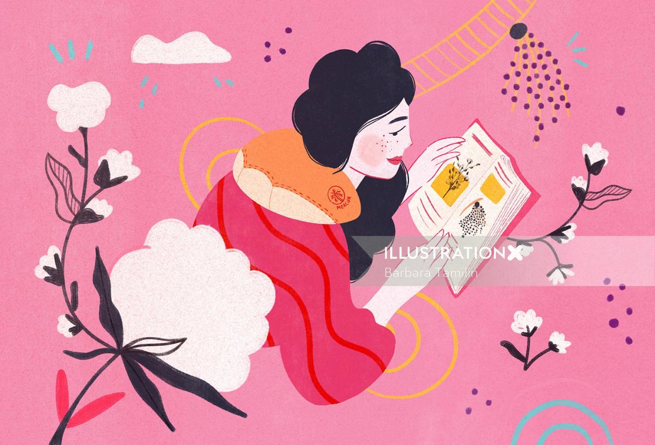本を読んでいる女性のグラフィックデザイン