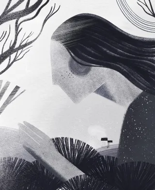 Contemporary art of a woman at countryside