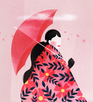 Mulher da moda com guarda-chuva