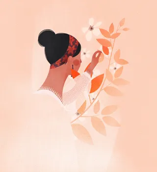 Fashion lady picking flowers