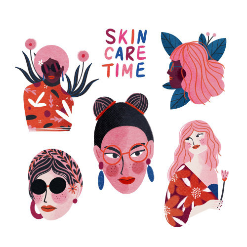 Skin care time sticker book illustration