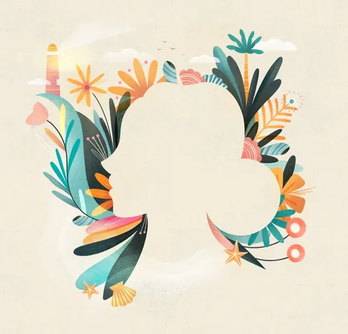 Floral woman silhouette with vibrant flowers and leaves by Barbara Tamilin