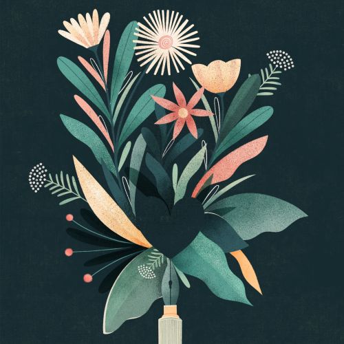 Paintbrush with flowers growing from the tip by Barbara Tamilin
