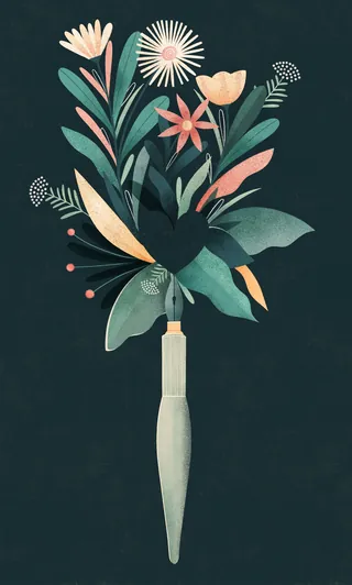 Paintbrush with flowers growing from the tip by Barbara Tamilin