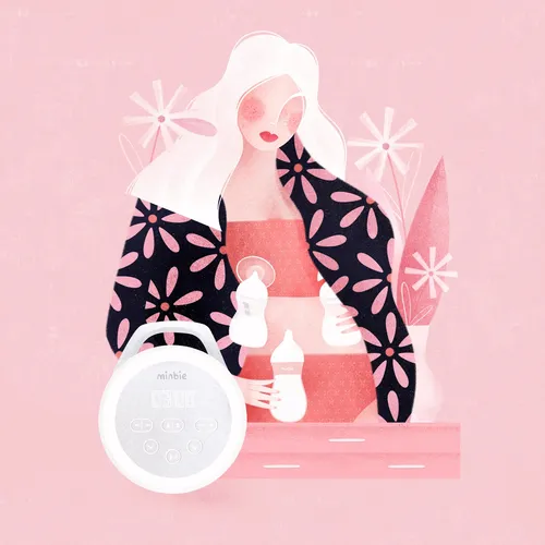 Illustration of a woman using a breast pump with floral patterns by Barbara Tamilin