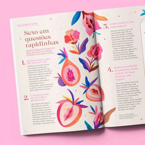 Open booklet with floral illustrations and sexual health text by Barbara Tamilin