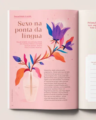 Floral illustration on pink magazine page by Barbara Tamilin