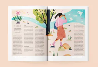Magazine spread titled Hope with floral and nature illustrations by Barbara Tamilin