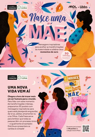 Illustration of two women with floral decoration, Nasce uma Mãe book cover, Barbara Tamilin