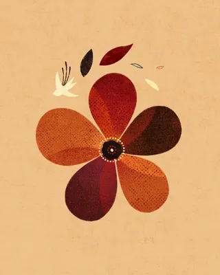Abstract flower illustration with warm brown and red petals on beige