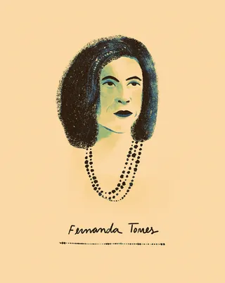 Illustration of a woman with black hair wearing a necklace