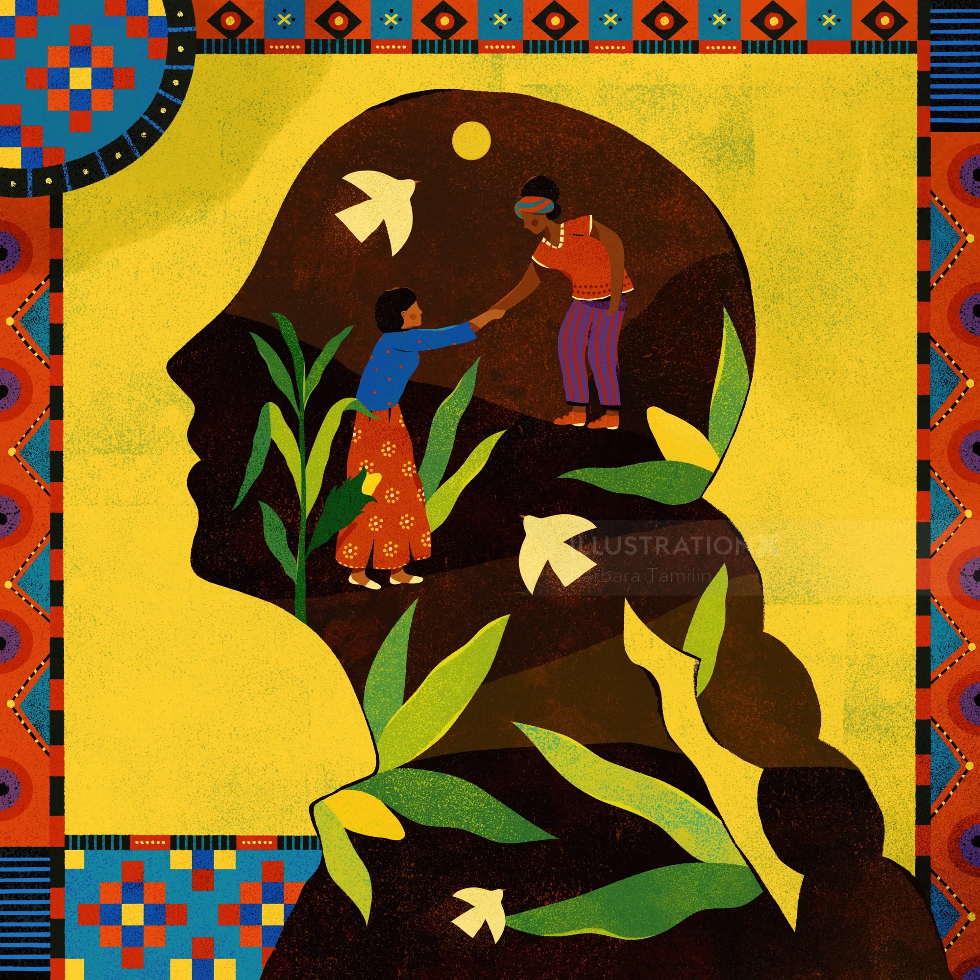 Metaphorical illustration of human connection and support