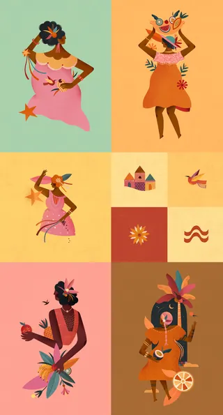 Illustrations of diverse women with flowers and nature motifs