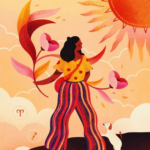 Woman with a cat on cliff under sun by Barbara Tamilin