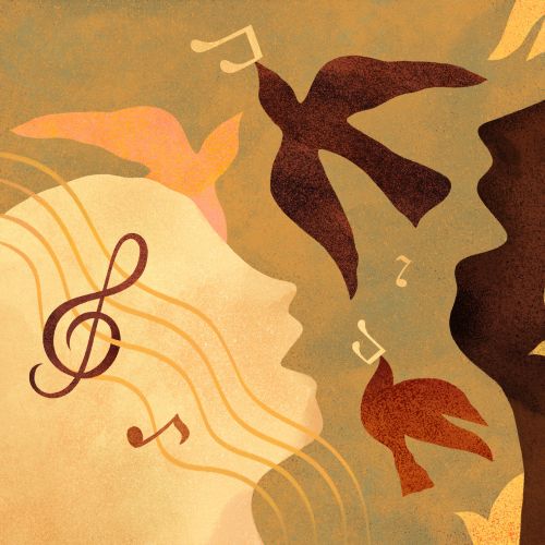Symbolic artwork of sound connection between two profiles