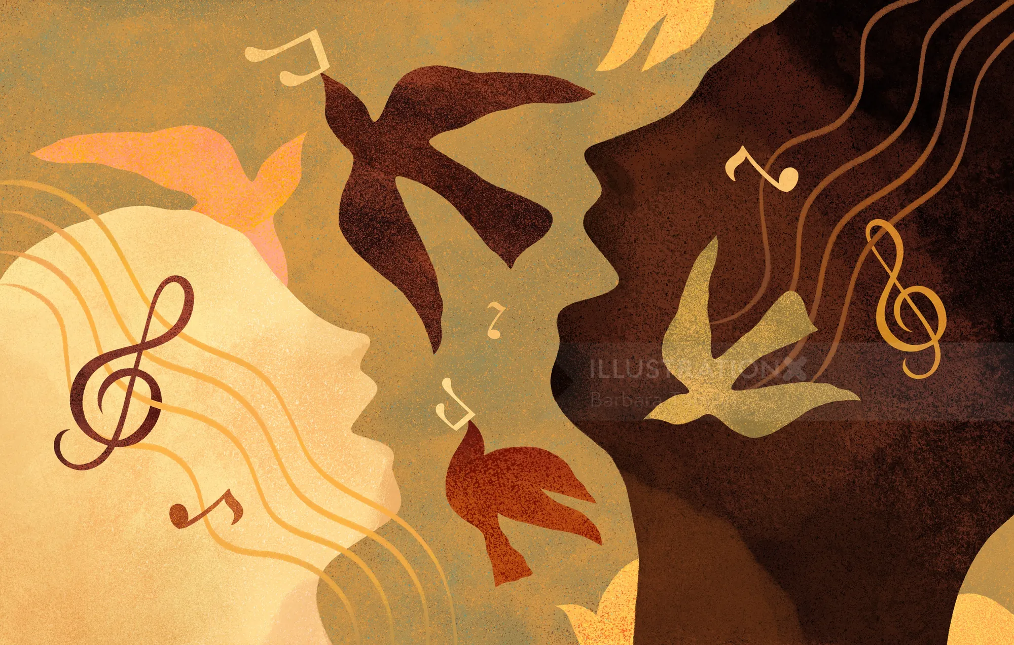 Symbolic artwork of sound connection between two profiles