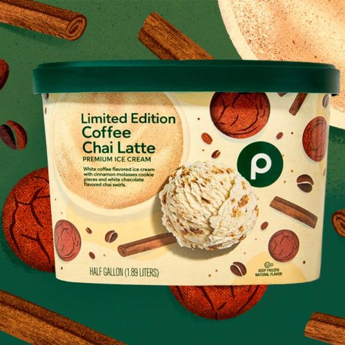 Limited edition coffee chai latte ice cream container with cinnamon sticks and coffee beans, by Barb