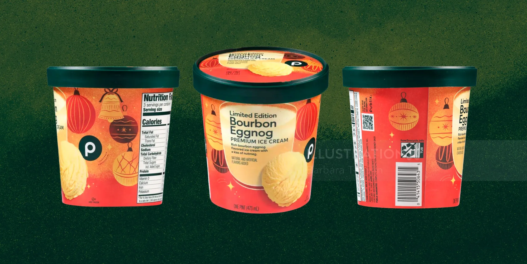 Pumpkin Spice ice cream containers by Barbara Tamilin, shown from three perspectives